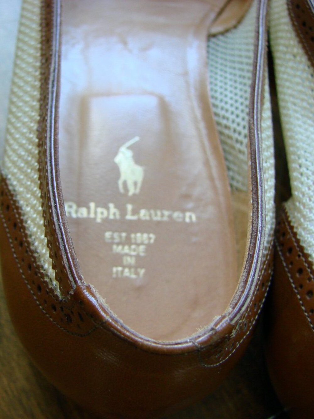 Ralph Lauren Leather Ballet Flat Brown Cream Mesh Flats Loafers Wingtip Size 6.5 - Picture 10 of 15